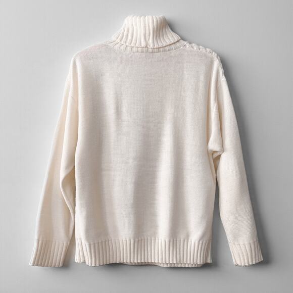 80s Scandi Cream Turtleneck Sweater Minimalist Vanilla Girl Quiet Luxury M - Picture 8 of 9